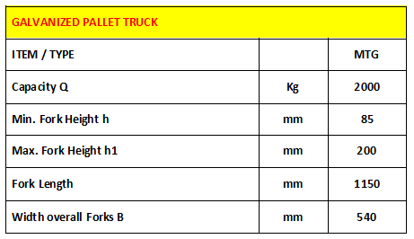 MTGALV Galvanized Pallet Truck Description
